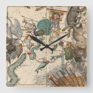 Horloge Carrée Carte vintage du Pôle du sud