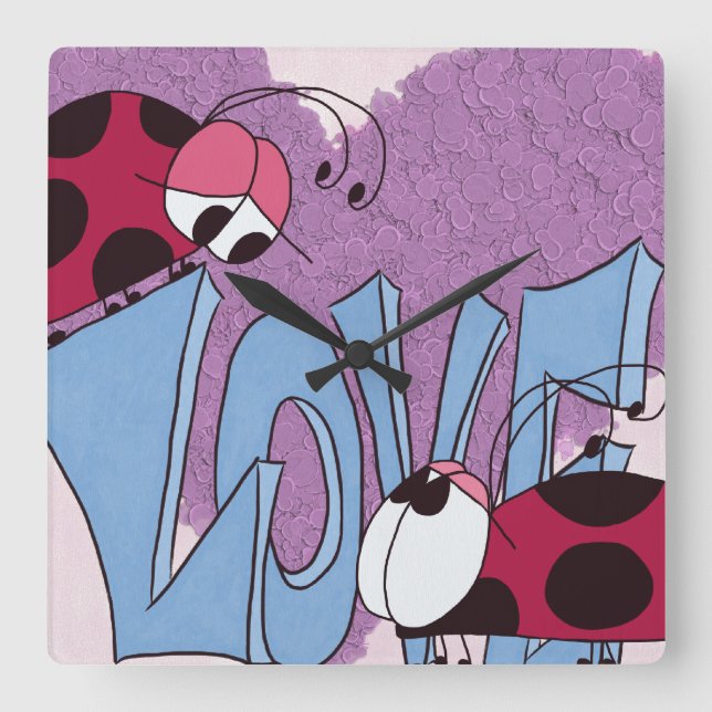 Horloge Carrée Carton adorable Ladybug Love (Recto)