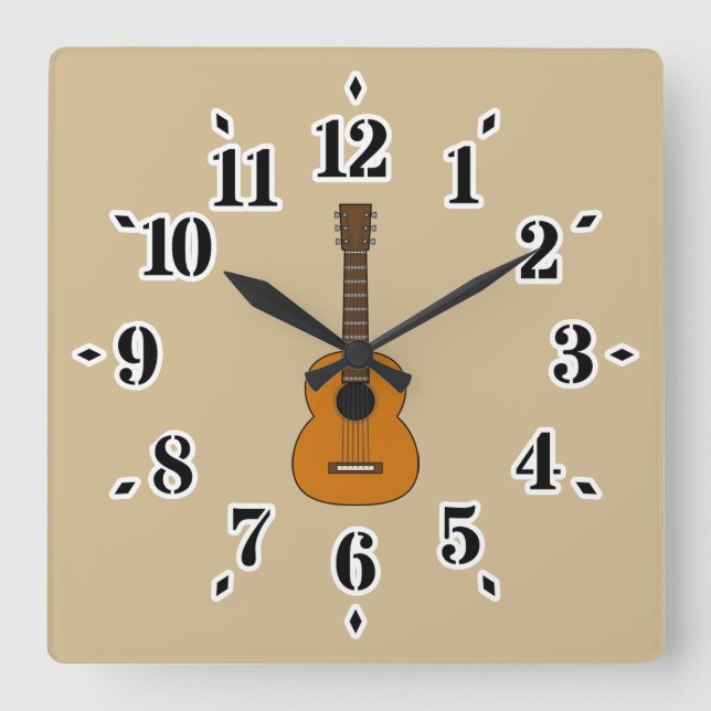 Horloge Carrée Carton simple de guitare acoustique (Recto)