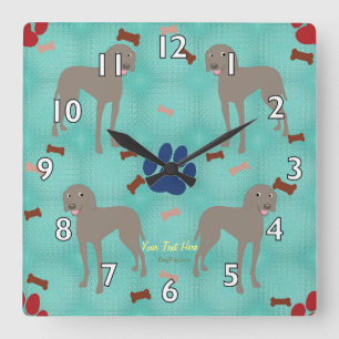 Horloge Carrée Cartoon Weimaraner