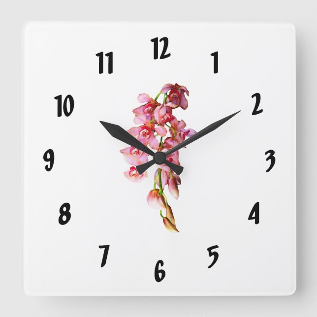 Horloge Carrée Cascade d'orchidées roses (Recto)