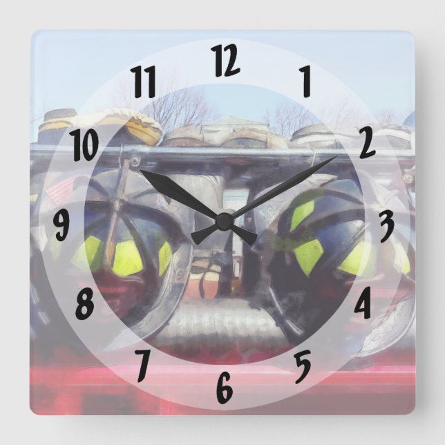 Horloge Carrée Casque d'incendie et bottes (Recto)