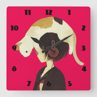Horloge Carrée CASQUETTE CAT - Enfant Anime avec chat