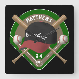 Horloge Carrée Casquette de baseball Bats Diamond Nom personnalis