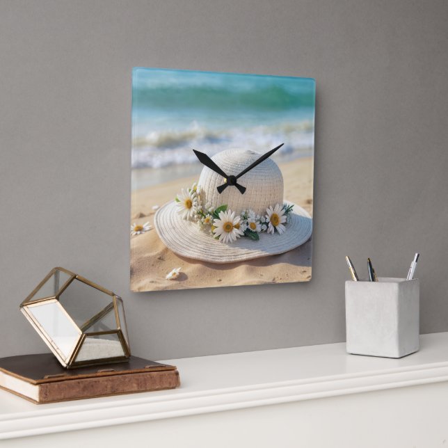 Horloge Carrée Casquette de plage d'été (Bureau)