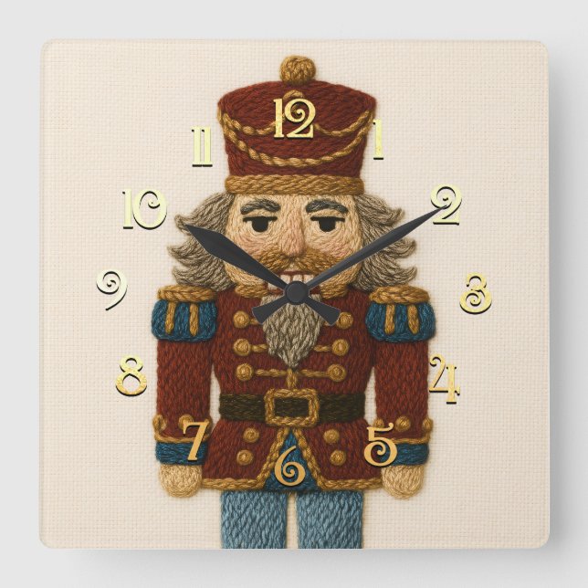 Horloge Carrée Casse-noix de Noël broderie (Recto)