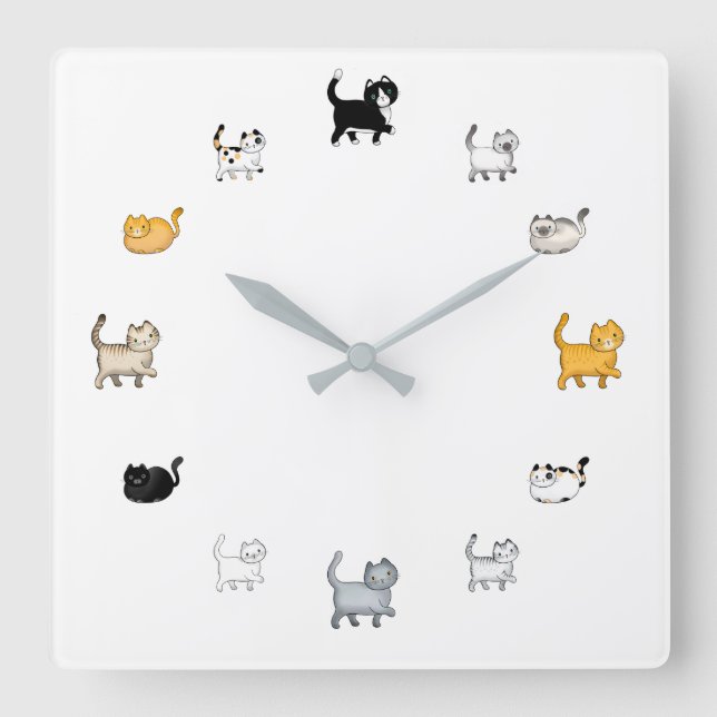 Horloge Carrée Cat Clock (Recto)