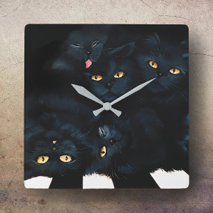 Horloge Carrée Cat noir