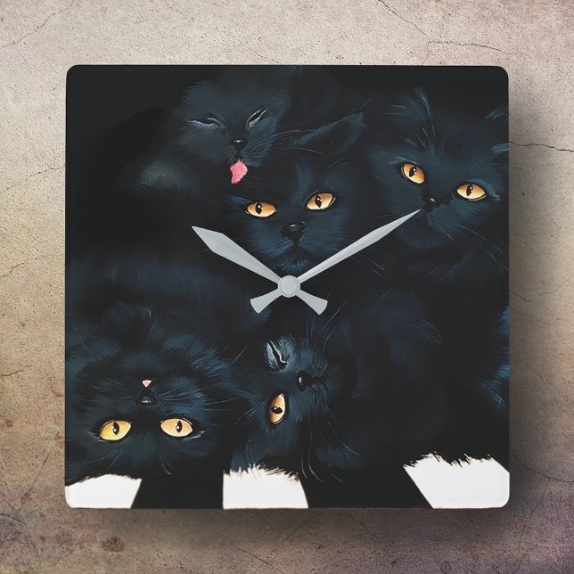 Horloge Carrée Cat noir (Créateur téléchargé)