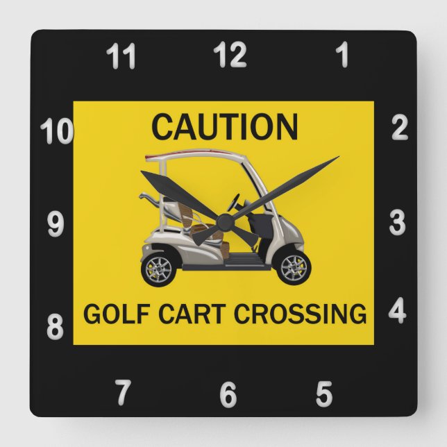 Horloge Carrée Caution Golf Cart Crossing (Recto)