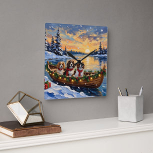 Horloge Carrée Cavalier King Charles Spaniel Noël Bateau