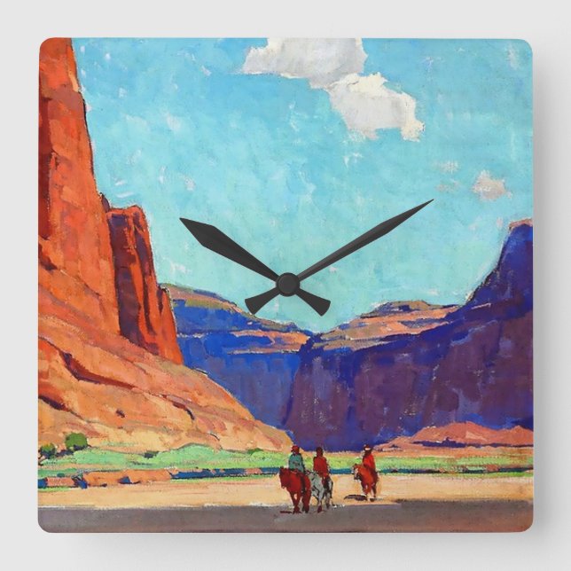 Horloge Carrée « Cavaliers dans Canyon de Chelly » par Edgar Payn (Recto)