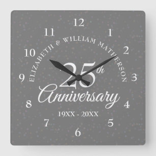 Horloge Carrée Célébration d'argent pour le 25e anniversaire