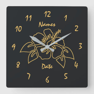 Horloge Carrée Célébration de Mariage Élégant Monogramme Personna