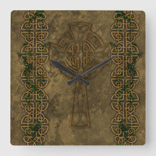 Horloge Carrée Celtic Cross and Cross Knots