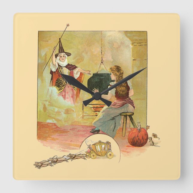 Horloge Carrée Cendrillon et sa Marraine la Fée (Recto)