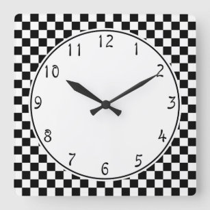 Horloge Carrée Cercle blanc motif de tableau noir