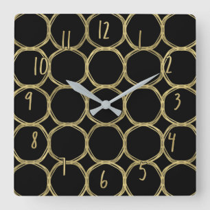 Horloge Carrée Cercles d'or et chic moderne noir