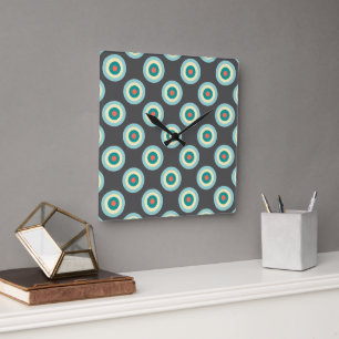 Horloge Carrée Cercles mixtes gris par Shirley Taylor