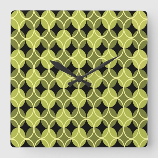 Horloge Carrée Cercles sur cercles - Vert et Jaune (Recto)