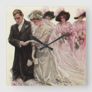 Horloge Carrée Cérémonie de mariage victorien vintage de la marié