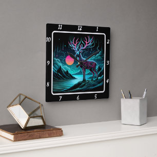 Horloge Carrée Cerf à crépuscule lumineux