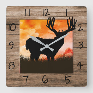 Horloge Carrée Cerf de Virginie rustique