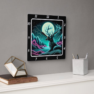 Horloge Carrée Cerf sauvage mystique