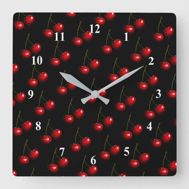 Horloge Carrée Cerise rouge foncé (Recto)