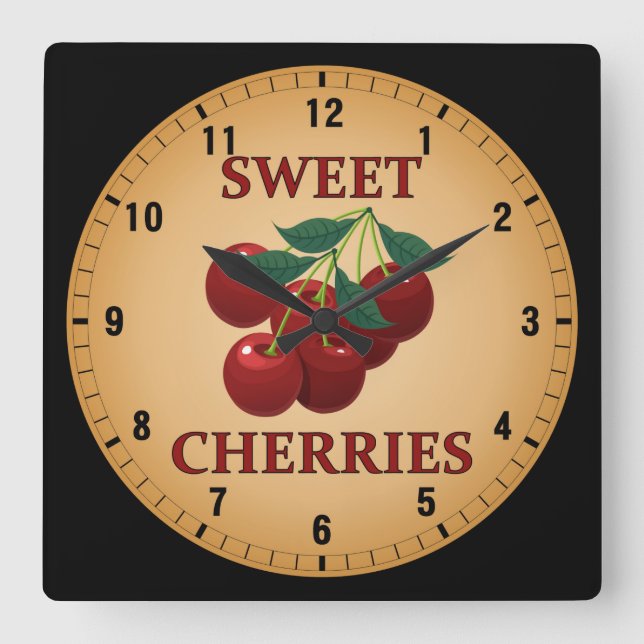Horloge Carrée Cerises sucrées (Recto)