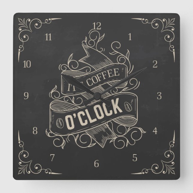 Horloge Carrée C'est Coffee O'Clock Square Wall Clock (Recto)