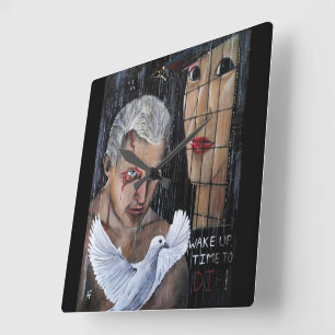 Horloge Carrée C'est l'heure de mourir ! Peinture d'Alfred Fox