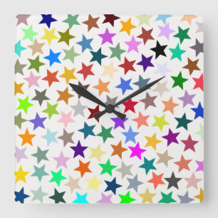 Horloge Carrée C'est un Rainbow Party, Multi-Coloured Stars Motif
