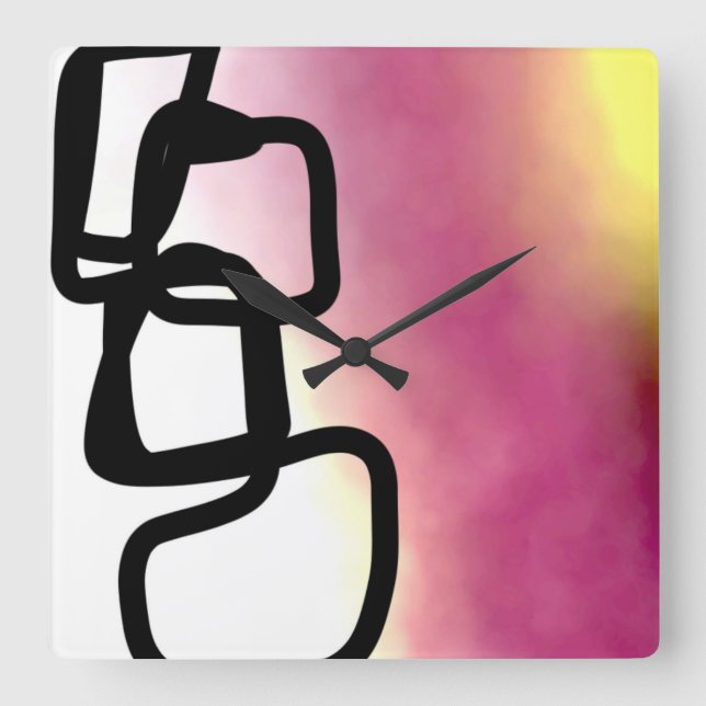 Horloge Carrée Chaîne de blocage : Abstrait rose, jaune, noir et  (Recto)