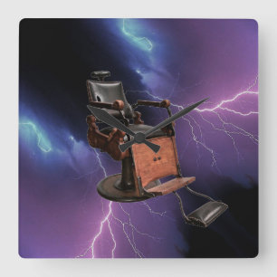 Horloge Carrée Chaise de coiffeur, bleu pourpre de monte de