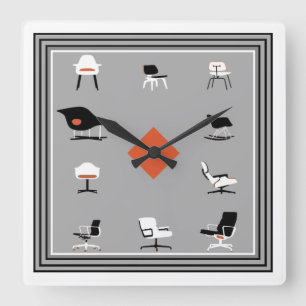 Horloge Carrée Chaises modernes du milieu du siècle Couleurs rétr