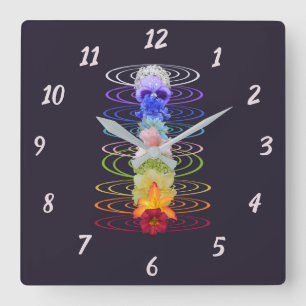 Horloge Carrée Chakra Énergie Zen Yoga Floral