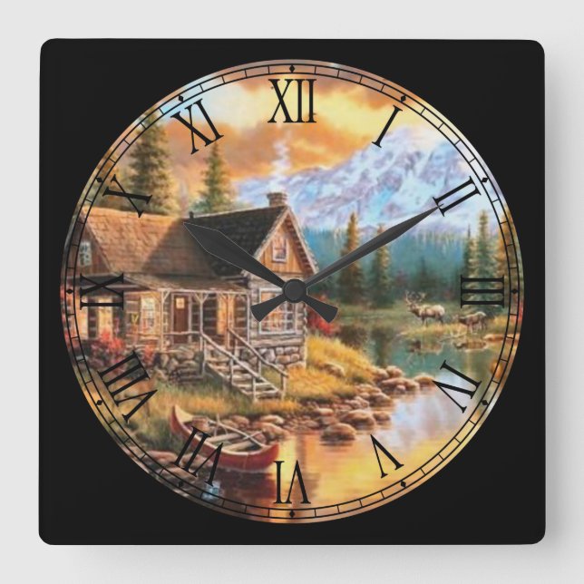 Horloge Carrée Chalet d'été Art (Recto)