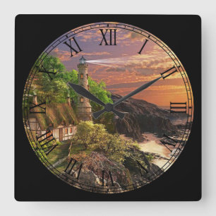 Horloge Carrée Chalet d'été et phare Art