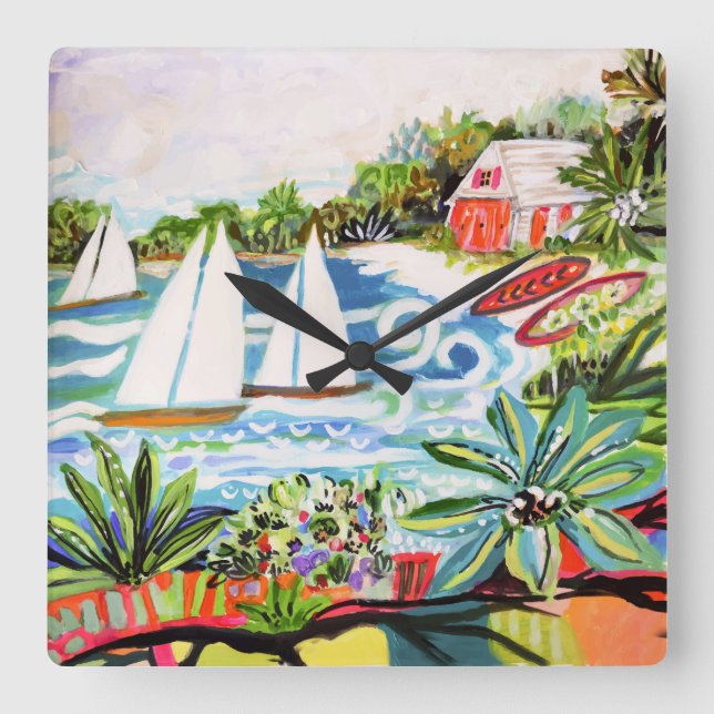 Horloge Carrée Chalet rouge de la Baie II (Recto)