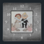 Horloge Carrée Chalkboard Family custom photo collage<br><div class="desc">Custom Family photo collage on chalkboard background clock. Add your own personnel photo to personalize the clock. Do don't have to add only square photo other sizes veut être en forme. J'ai un contact.</div>