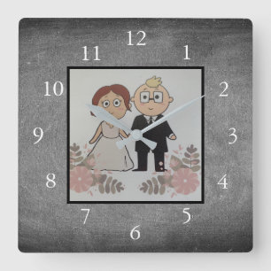 Horloge Carrée Chalkboard Family custom photo collage