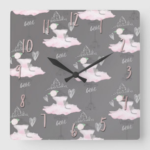 Horloge Carrée Chambre de ballerine rose et gris couture