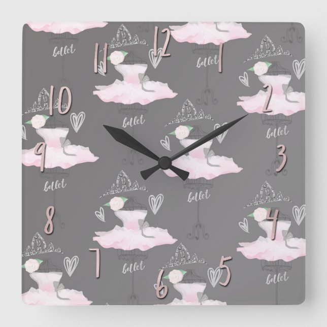 Horloge Carrée Chambre de ballerine rose et gris couture (Recto)