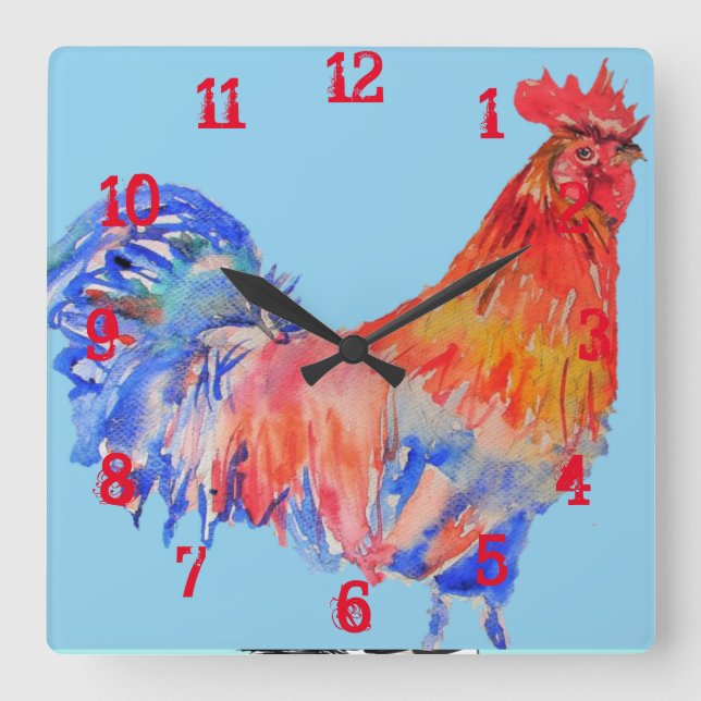 Horloge Carrée Chambre de nourrice pour garçon enfant Coq Poulet (Recto)