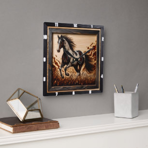 Horloge Carrée Champ de peinture : Lumière Soleil Trot Wood Conce