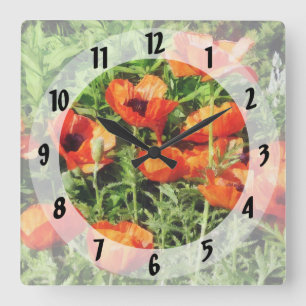 Horloge Carrée Champ de Red Poppies