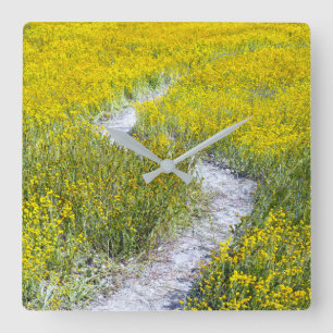Horloge Carrée Champ Fleur sauvage jaune