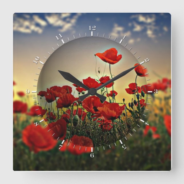 Horloge Carrée Champ Red Poppy (Recto)
