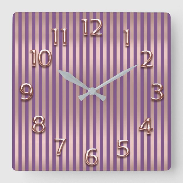 Horloge Carrée Champaigne Gold Arabic Number Purple Stripes (Recto)